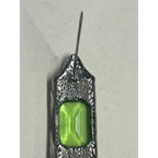 Vintage Art Deco Silver Tone Filigree Brooch Green Glass Emerald Cut Pin