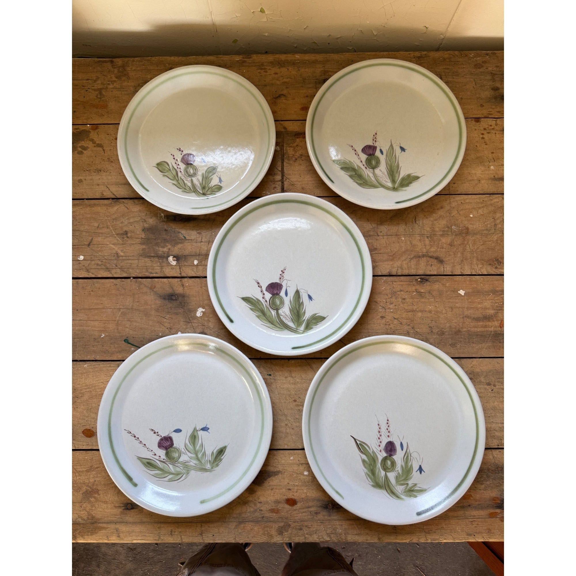 Buchan Thistle Serving Scotland Stoneware Pottery (5) 10" Dinner Plates