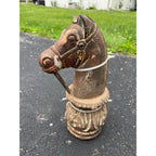 Rare Antique Cast Iron Horse Head Hitching Post Top Primitive Farm Equestrian Architectural Salvage