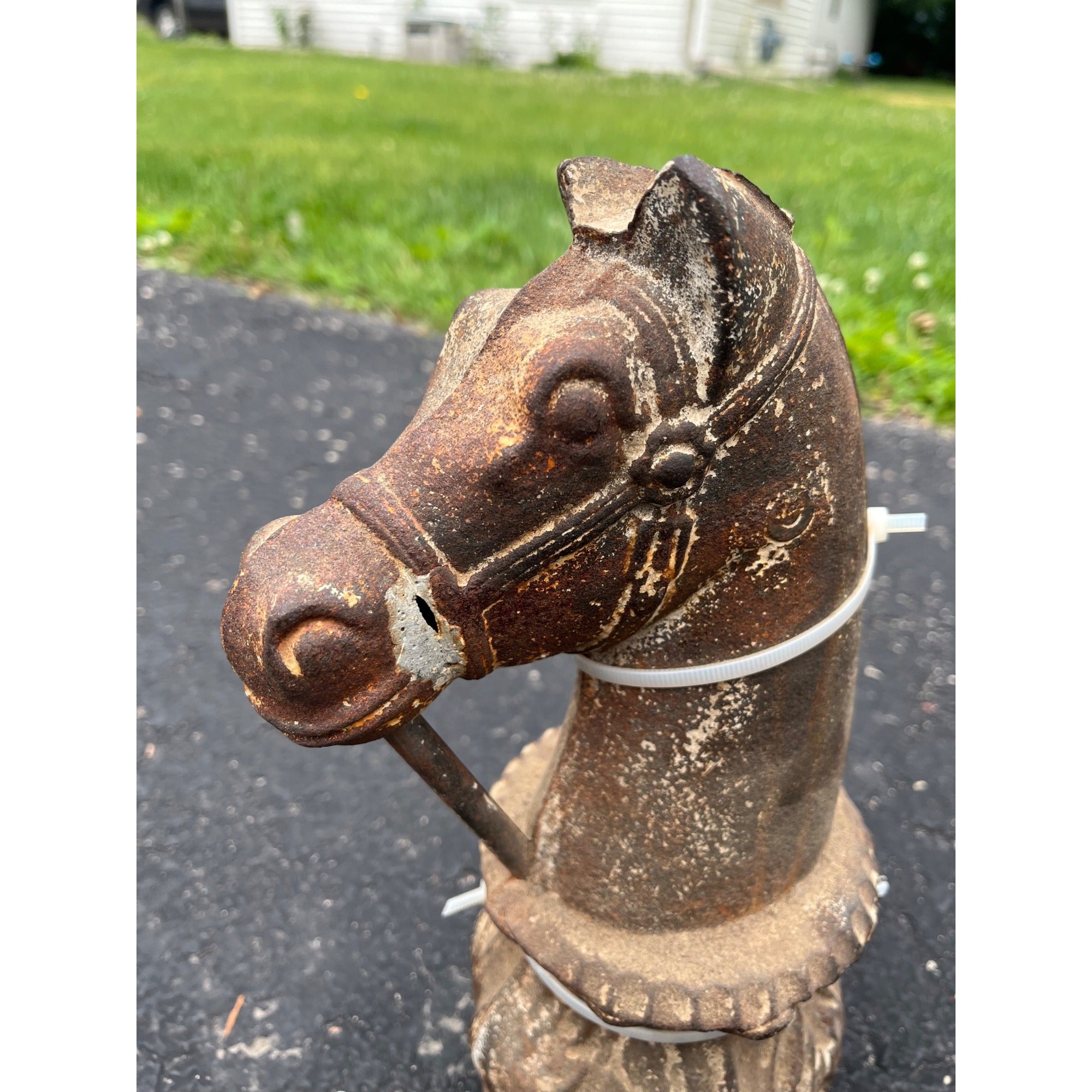 Rare Antique Cast Iron Horse Head Hitching Post Top Primitive Farm Equestrian Architectural Salvage