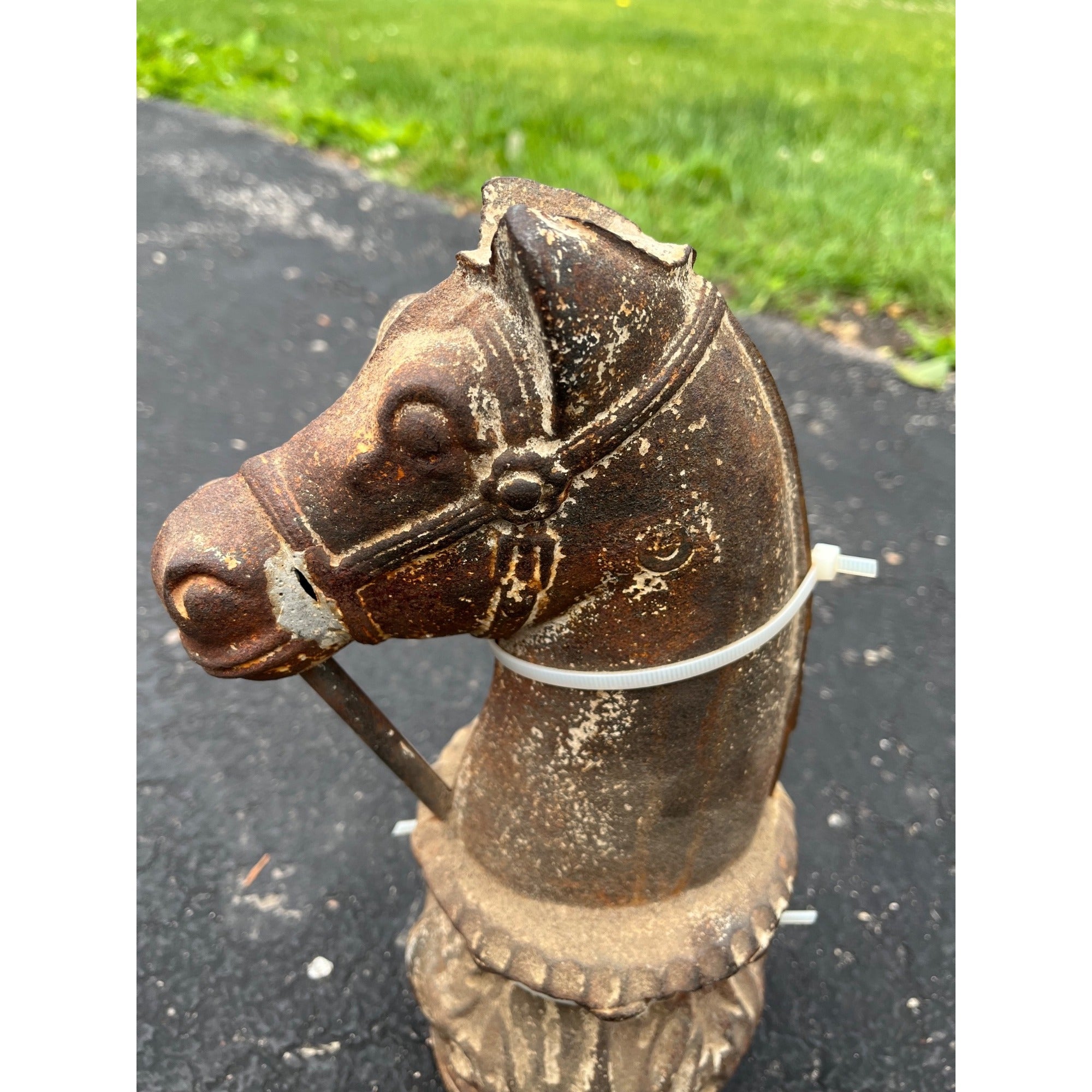 Rare Antique Cast Iron Horse Head Hitching Post Top Primitive Farm Equestrian Architectural Salvage