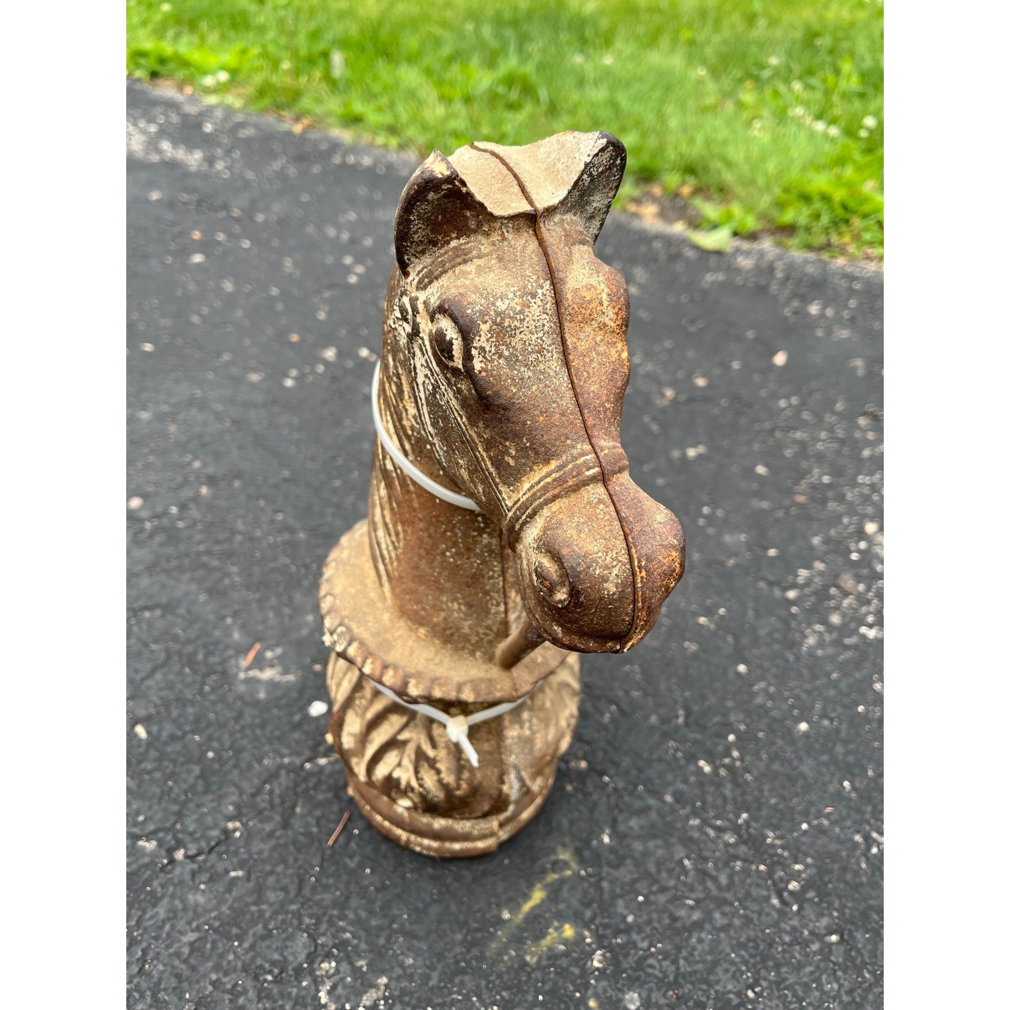 Rare Antique Cast Iron Horse Head Hitching Post Top Primitive Farm Equestrian Architectural Salvage