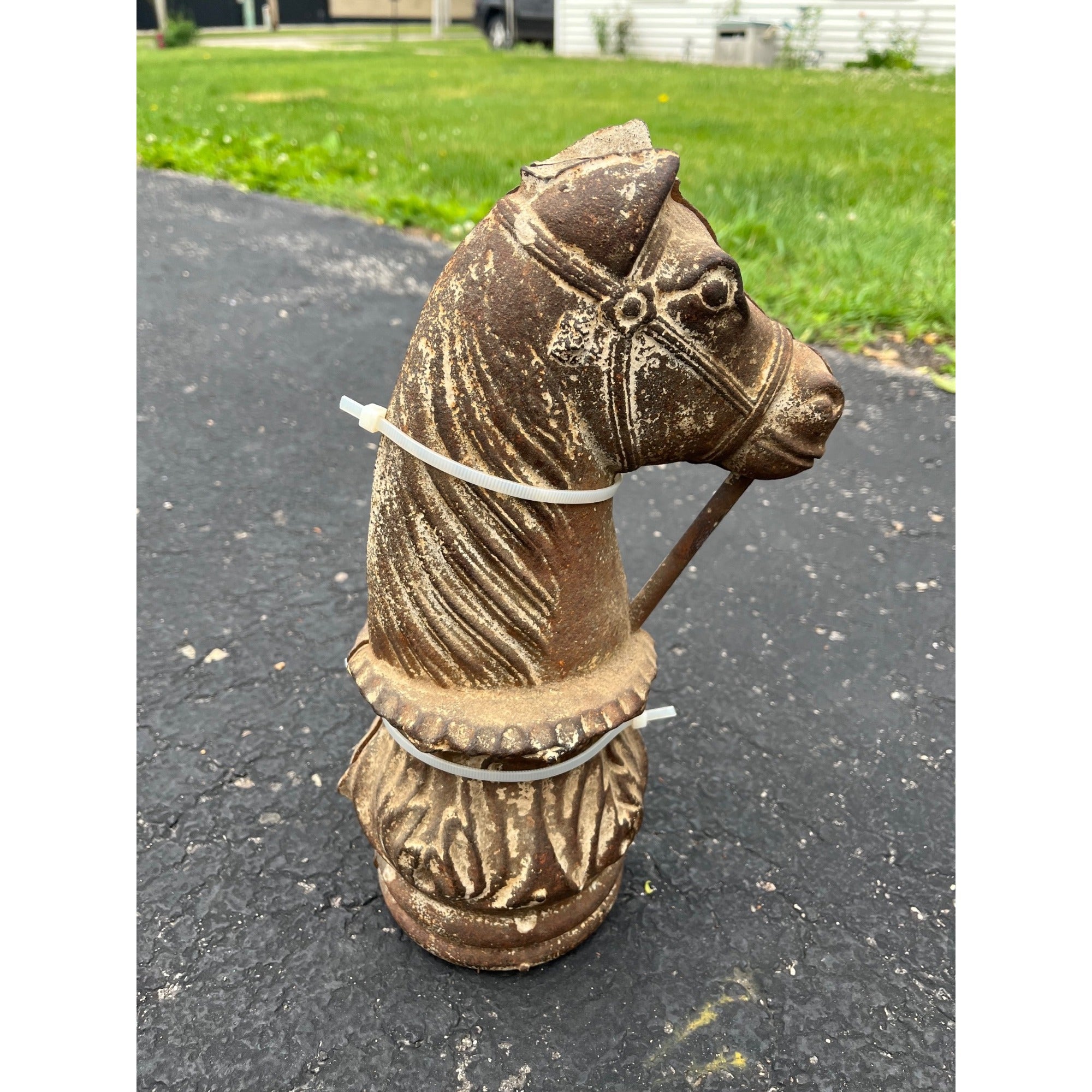Rare Antique Cast Iron Horse Head Hitching Post Top Primitive Farm Equestrian Architectural Salvage