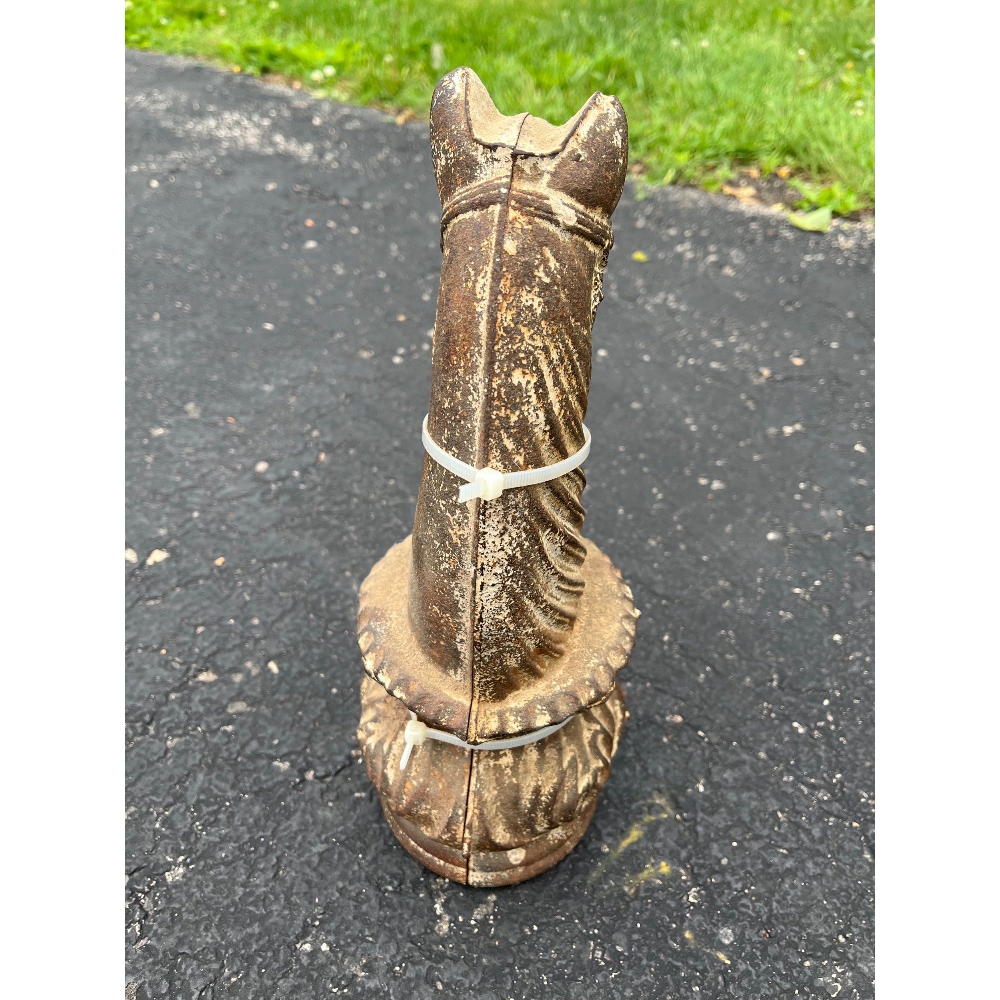 Rare Antique Cast Iron Horse Head Hitching Post Top Primitive Farm Equestrian Architectural Salvage