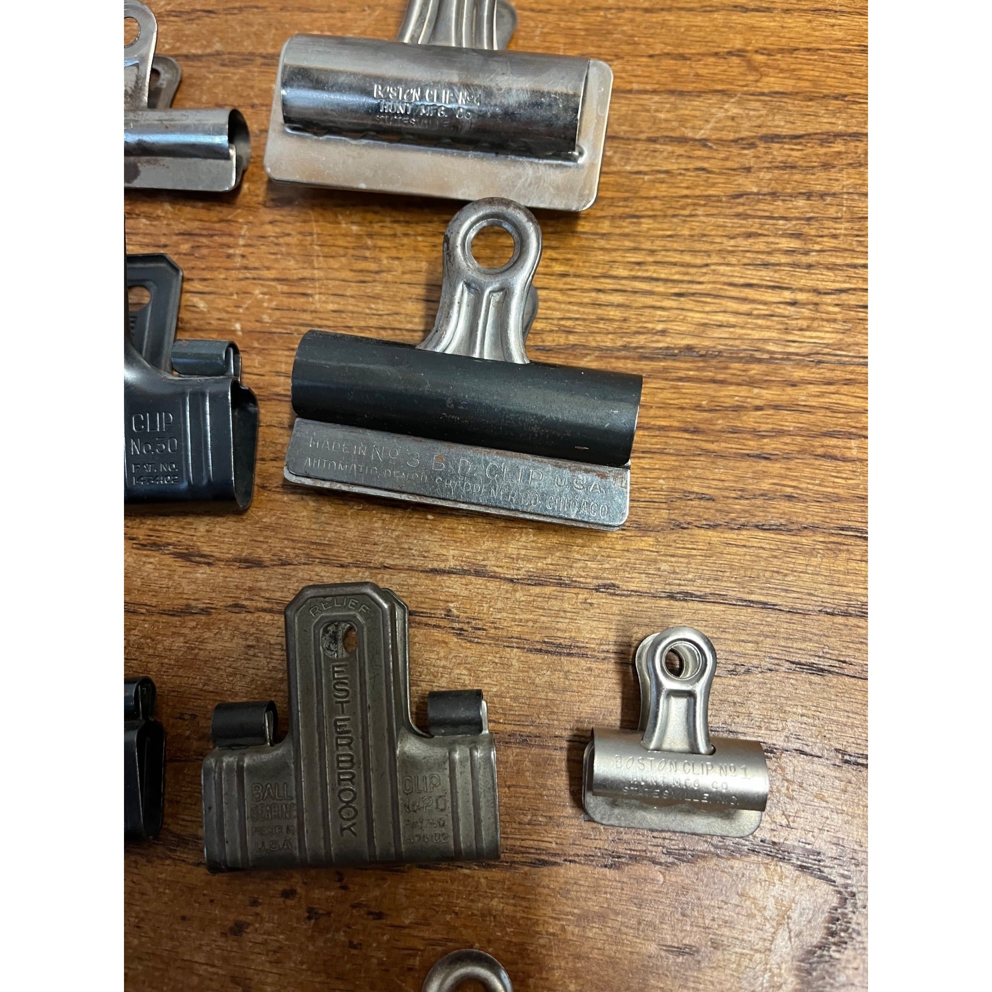 Vintage Metal Clip Lot Office Esterbrook IDL Ball Clip Bearings Boston Bulldog