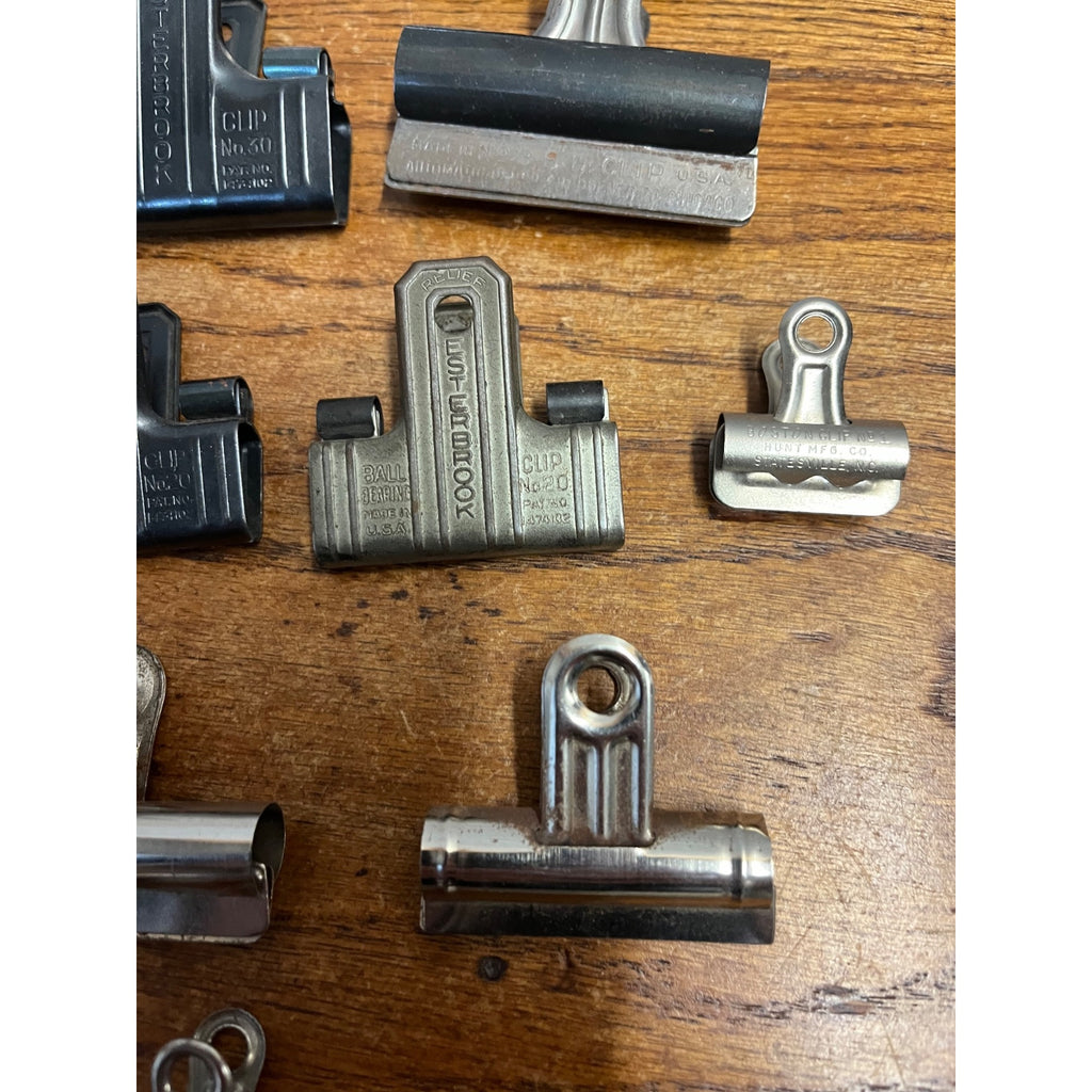 Vintage Metal Clip Lot Office Esterbrook IDL Ball Clip Bearings Boston Bulldog