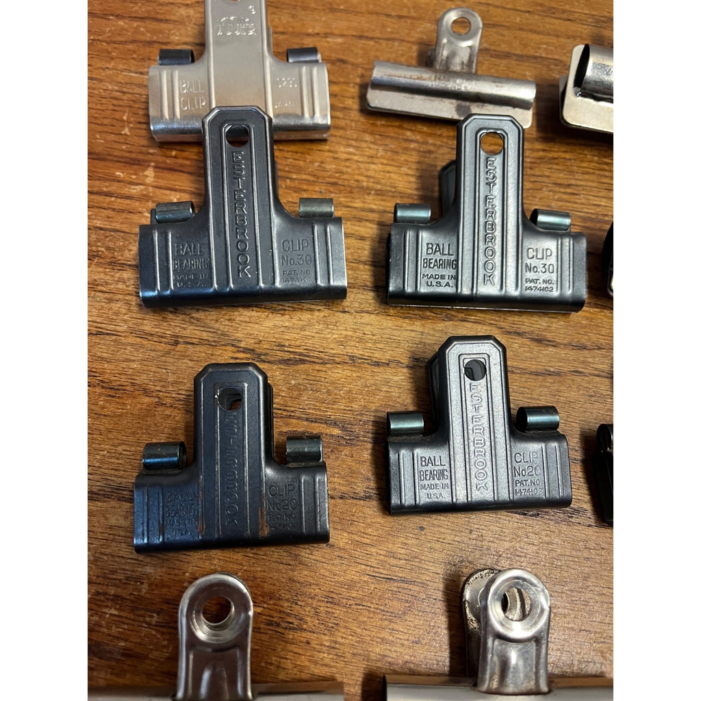 Vintage Metal Clip Lot Office Esterbrook IDL Ball Clip Bearings Boston Bulldog