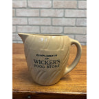 Vintage Stoneware Wicker's Food Store Marshfield WI Wisconsin Advertising Pitcher Wis