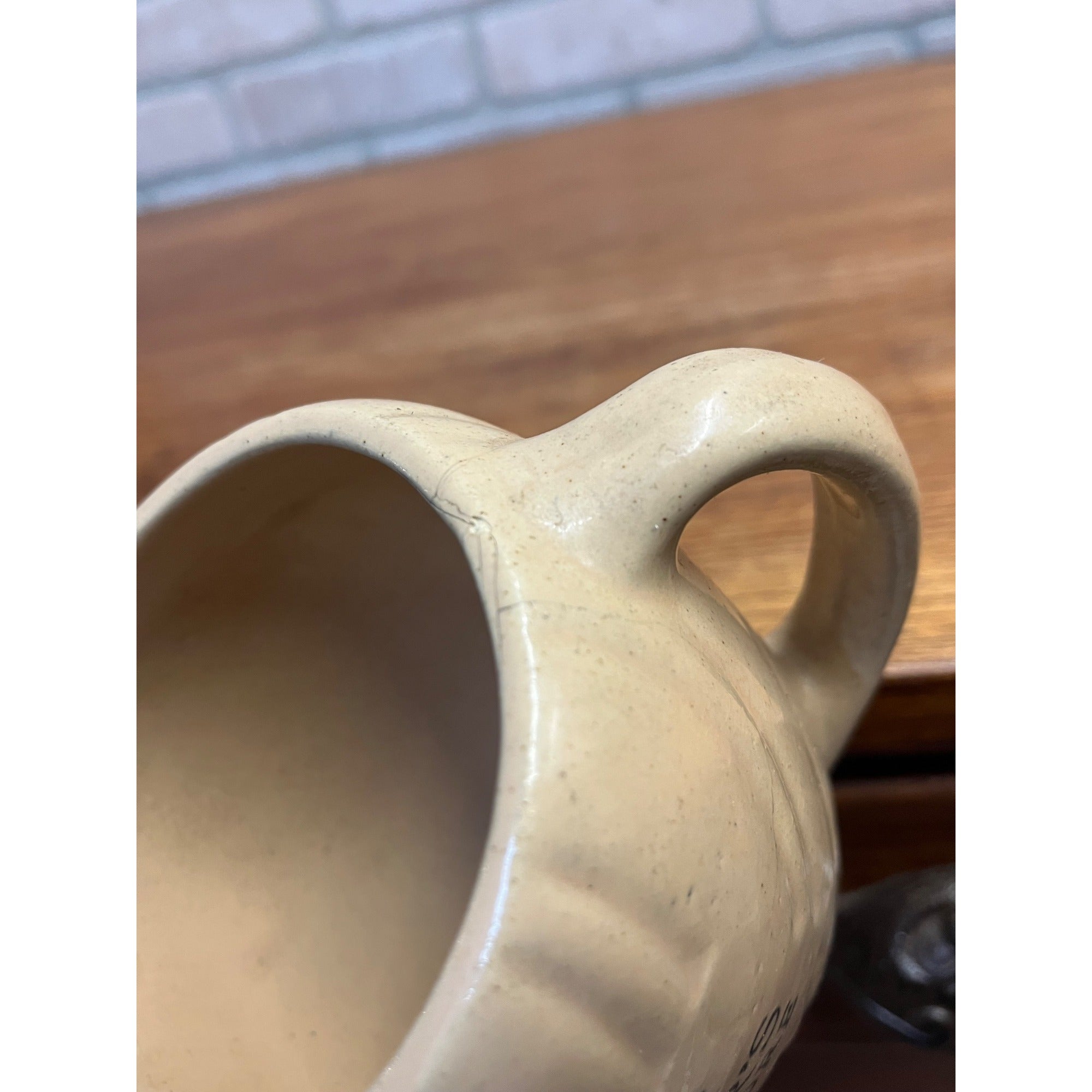 Vintage Stoneware Wicker's Food Store Marshfield WI Wisconsin Advertising Pitcher Wis