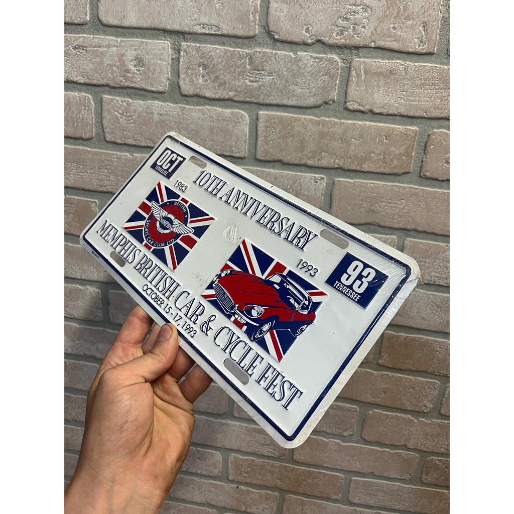 Vintage 10th Memphis British Car Cycle Fest Sports Car Club Metal License Plate
