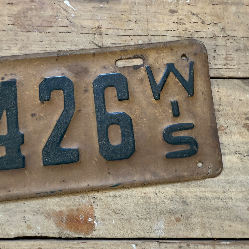 1926 Wisconsin License Plate A 9426 Cream Brown