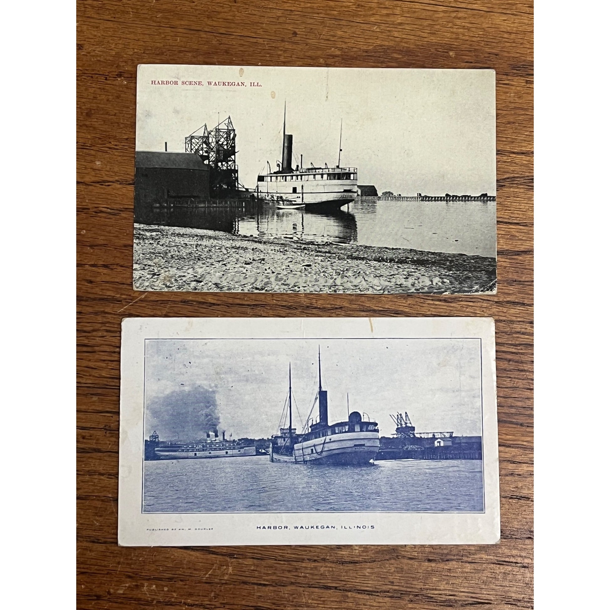 Vintage 1900s Waukegan Illinois Lot (2) Postcards Harbor Dock Scenes