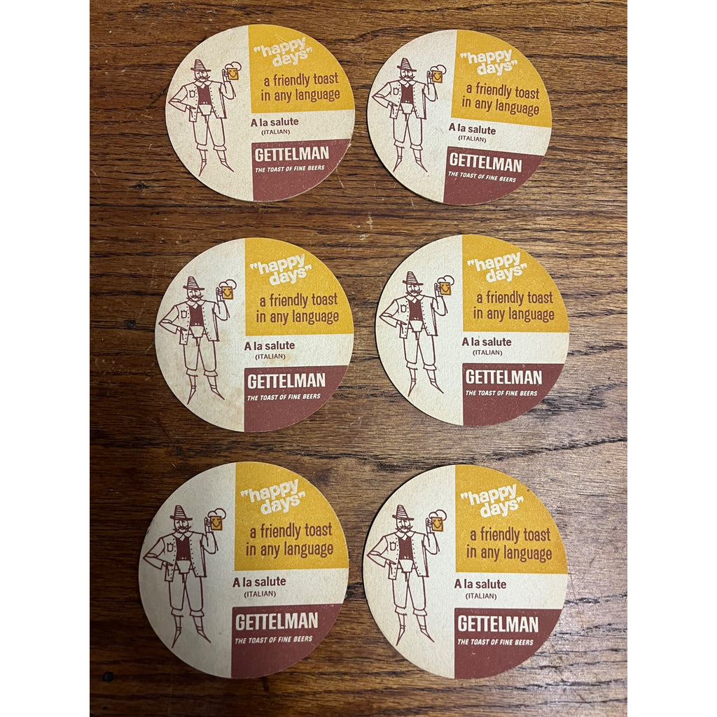 Vintage 1940s Gettelman Beer Coasters Milwaukee Wis Set (6) Happy Days Toast 3.5"