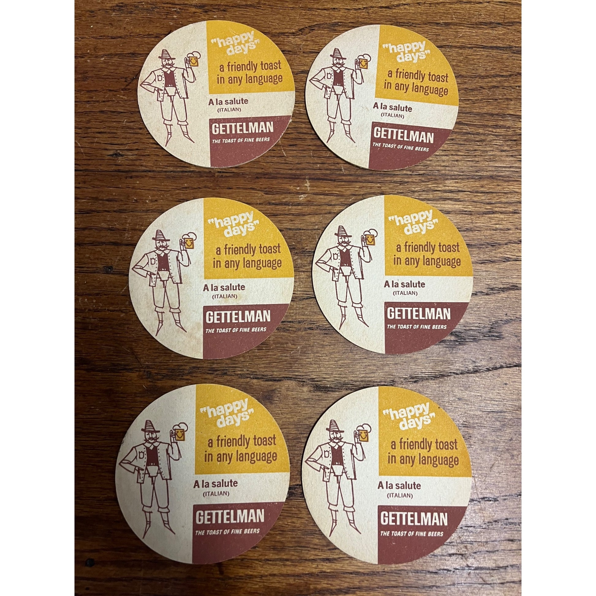 Vintage 1940s Gettelman Beer Coasters Milwaukee Wis Set (6) Happy Days Toast 3.5"