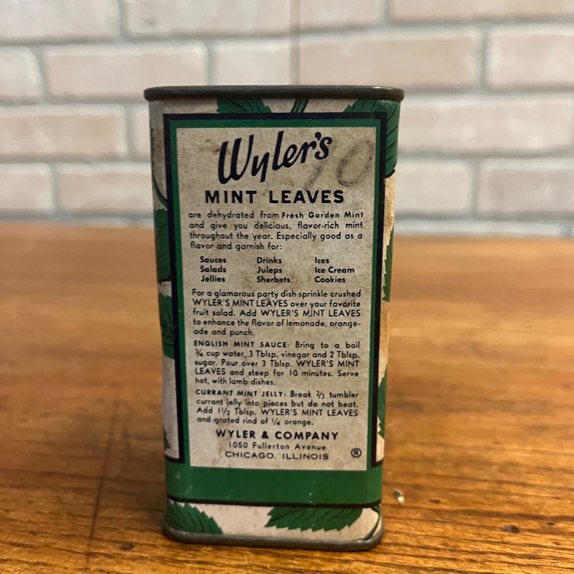 Vintage Wylers Mint Leaves Chicago IL Illinois Spice Tin Kitchen Decor