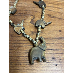 Vintage Carved Elephant & Natural Round Bead Necklace Boho Beach Africa Tribal