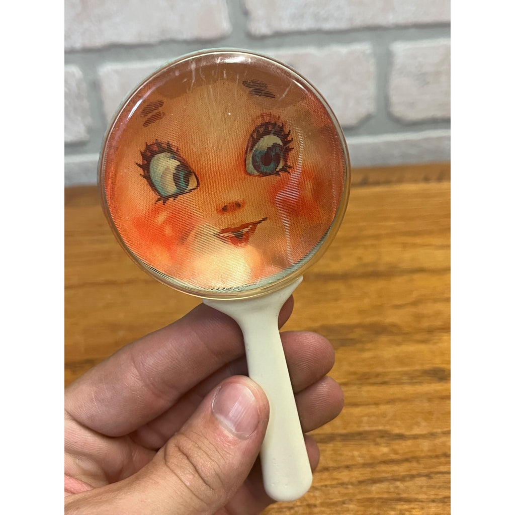 Vintage 1960s Baby Face Rattle Plastic Blue White