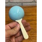 Vintage 1960s Baby Face Rattle Plastic Blue White