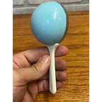Vintage 1960s Baby Face Rattle Plastic Blue White