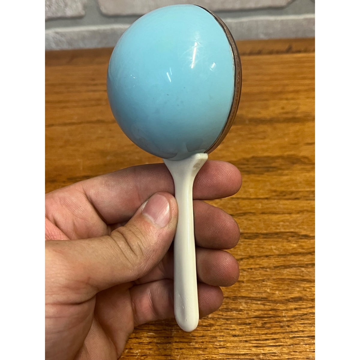 Vintage 1960s Baby Face Rattle Plastic Blue White