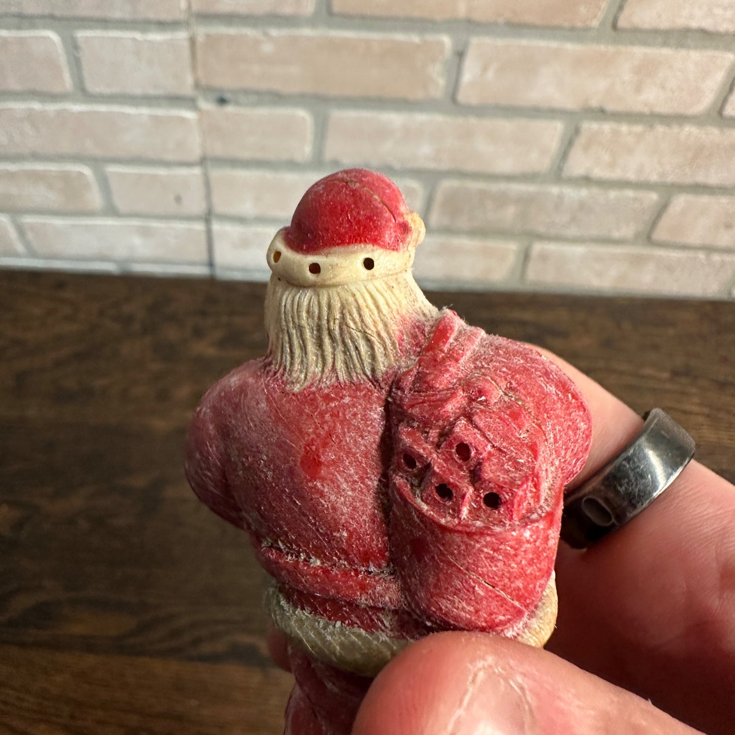 Vintage 1940s Christmas Celluloid Plastic Figural C6 Bulbs Santa + Dog