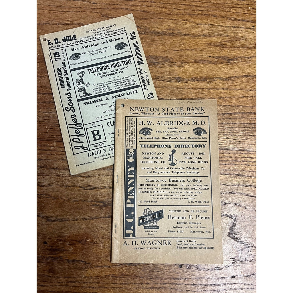 Vintage Newton Manitowoc Telephone Directory Books 1939 & 1936