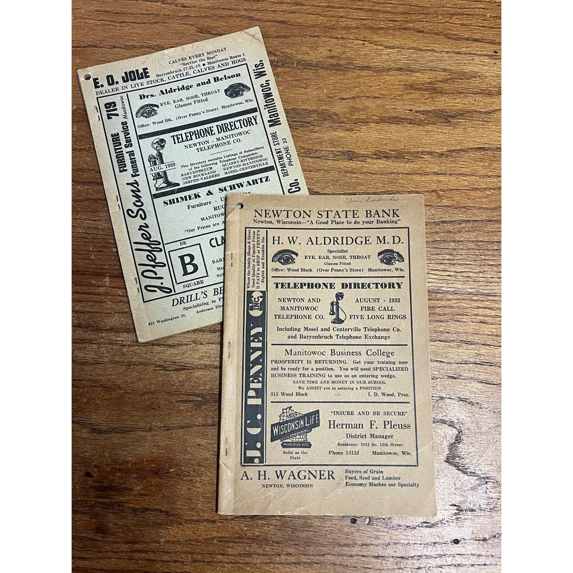 Vintage Newton Manitowoc Telephone Directory Books 1939 & 1936