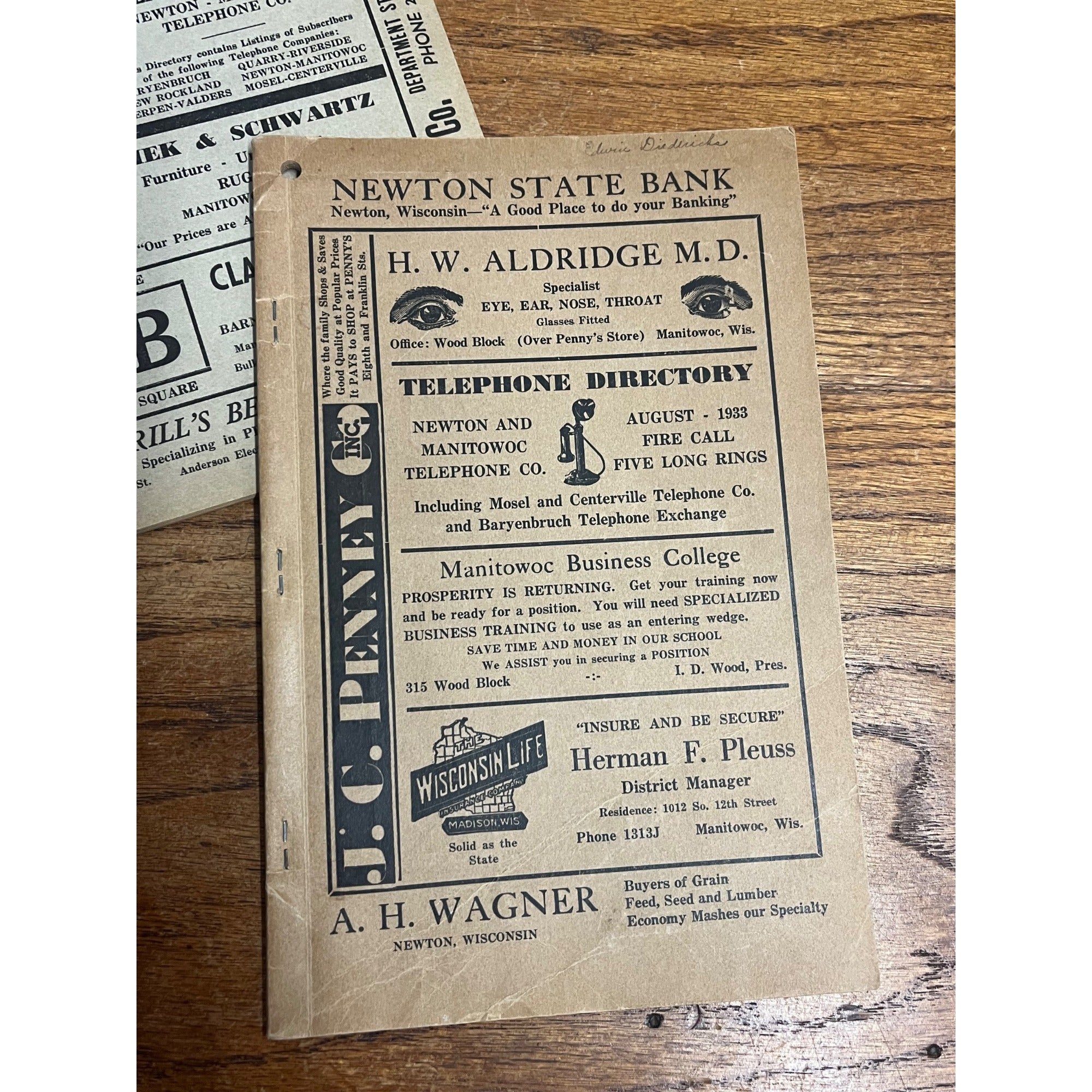 Vintage Newton Manitowoc Telephone Directory Books 1939 & 1936