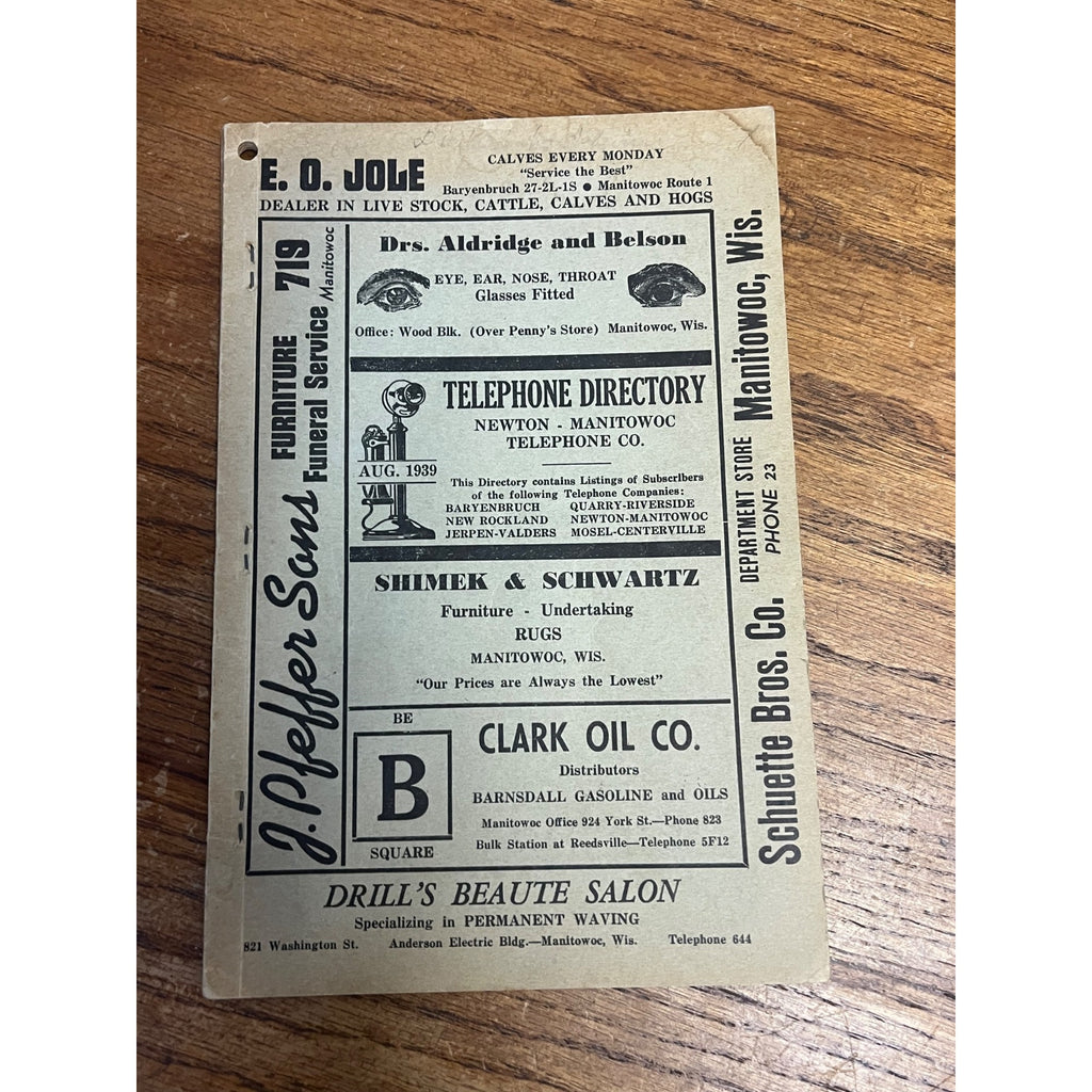 Vintage Newton Manitowoc Telephone Directory Books 1939 & 1936