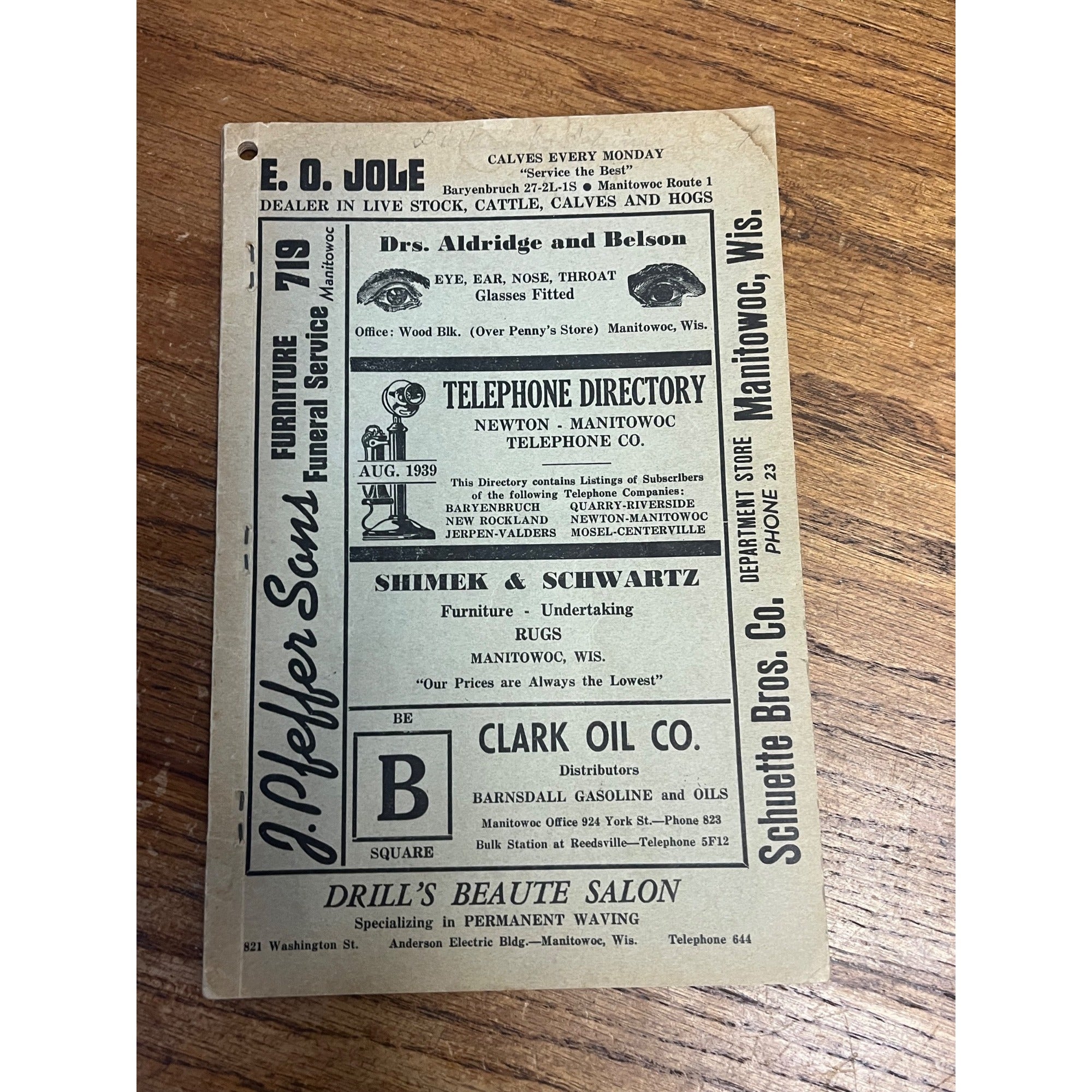 Vintage Newton Manitowoc Telephone Directory Books 1939 & 1936