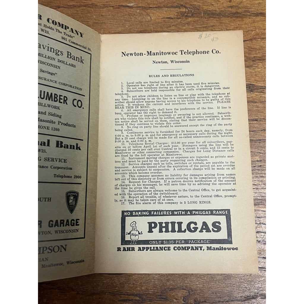 Vintage Newton Manitowoc Telephone Directory Books 1939 & 1936