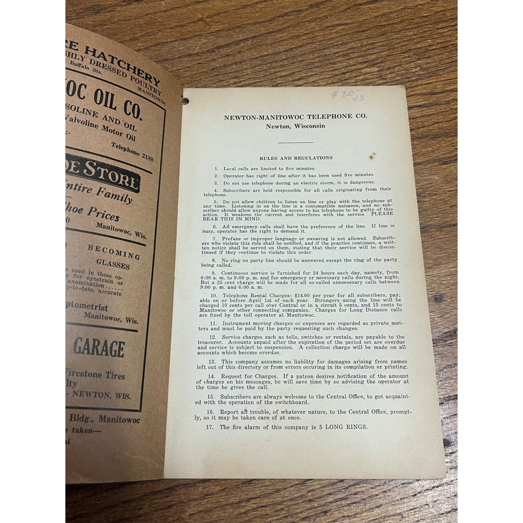 Vintage Newton Manitowoc Telephone Directory Books 1939 & 1936