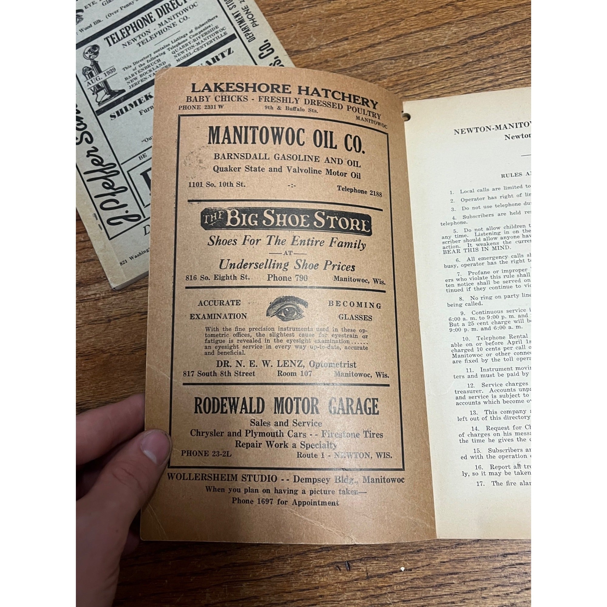 Vintage Newton Manitowoc Telephone Directory Books 1939 & 1936