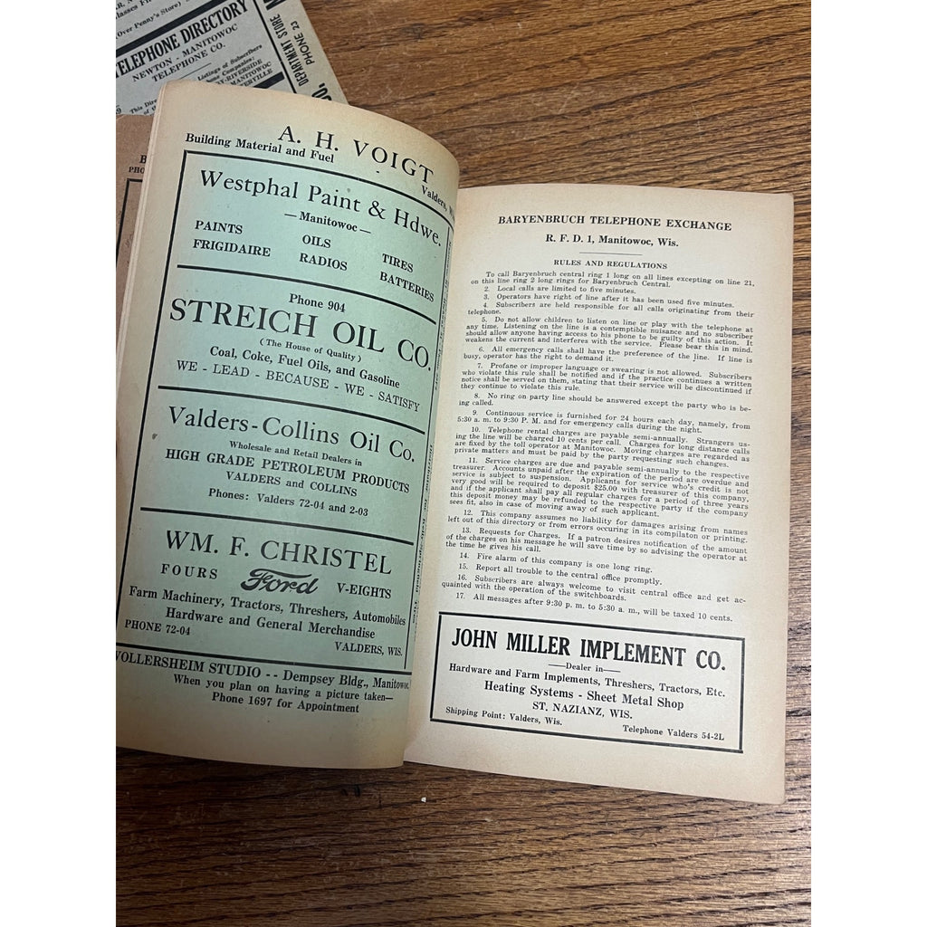 Vintage Newton Manitowoc Telephone Directory Books 1939 & 1936