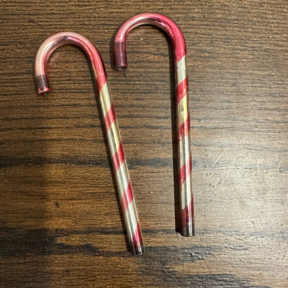 Pair Vintage 1940s KENTLEE Mercury Glass Christmas Candy Cane Ornament Red & White