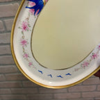 Vintage Nippon Hand Painted Oval Tray Bluebirds & Pink Floral Design Gold Trim Early 1900s