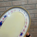 Vintage Nippon Hand Painted Oval Tray Bluebirds & Pink Floral Design Gold Trim Early 1900s