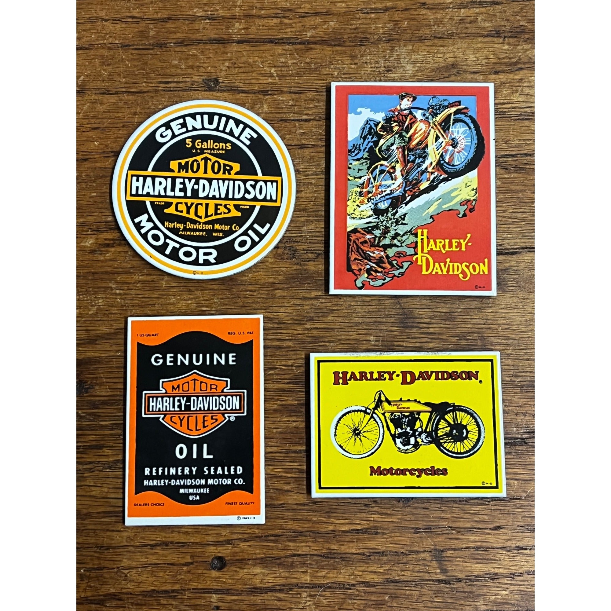 Harley Davidson Motorcycles Fridge Magnets Lot (4) Oil Can Early Bikes ++