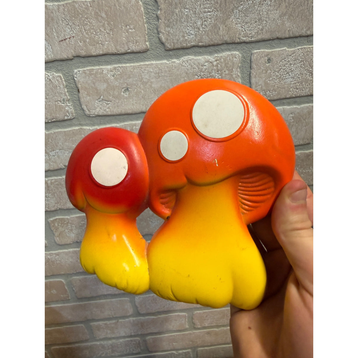 Vintage 1970s 1976 Chalkware Mushroom Wall Decor Miller Studio Orange Yellow