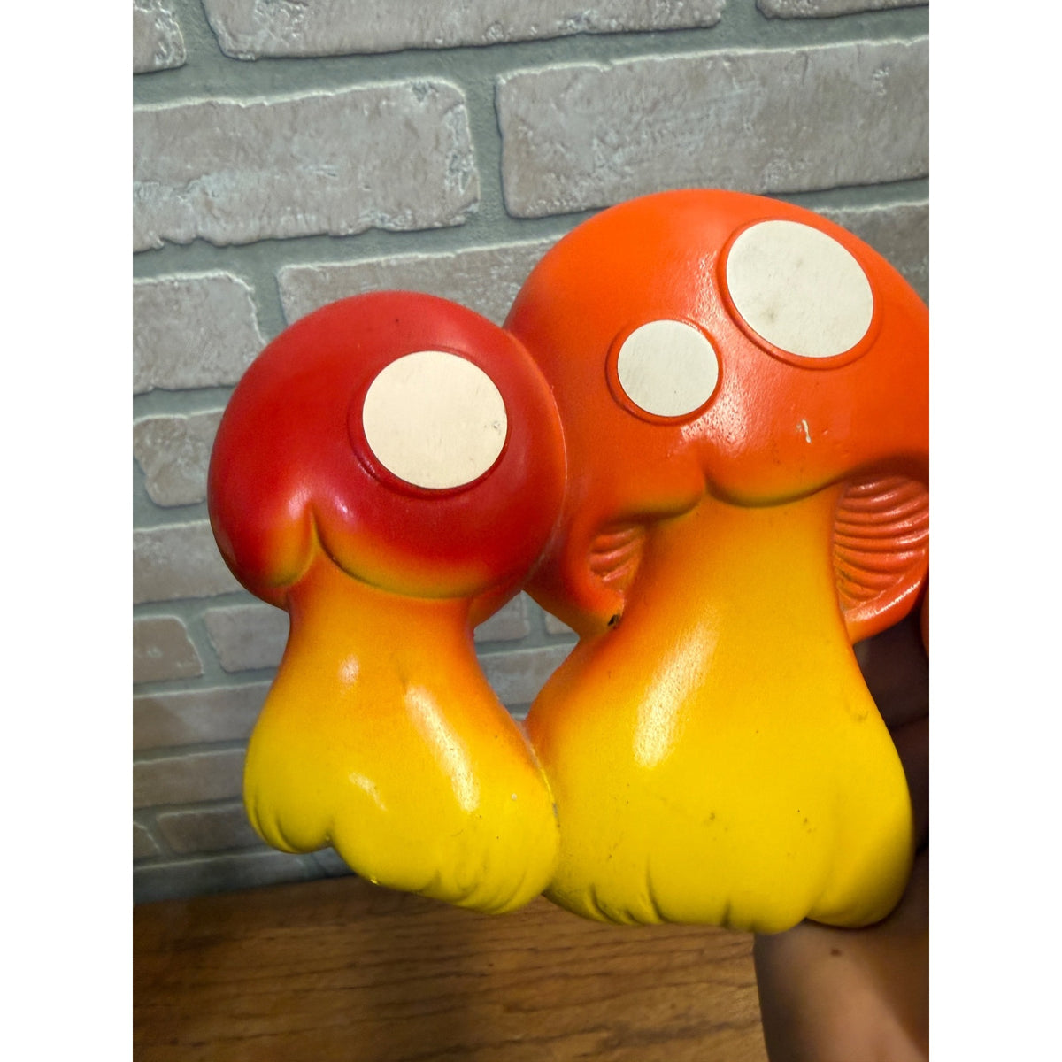 Vintage 1970s 1976 Chalkware Mushroom Wall Decor Miller Studio Orange Yellow