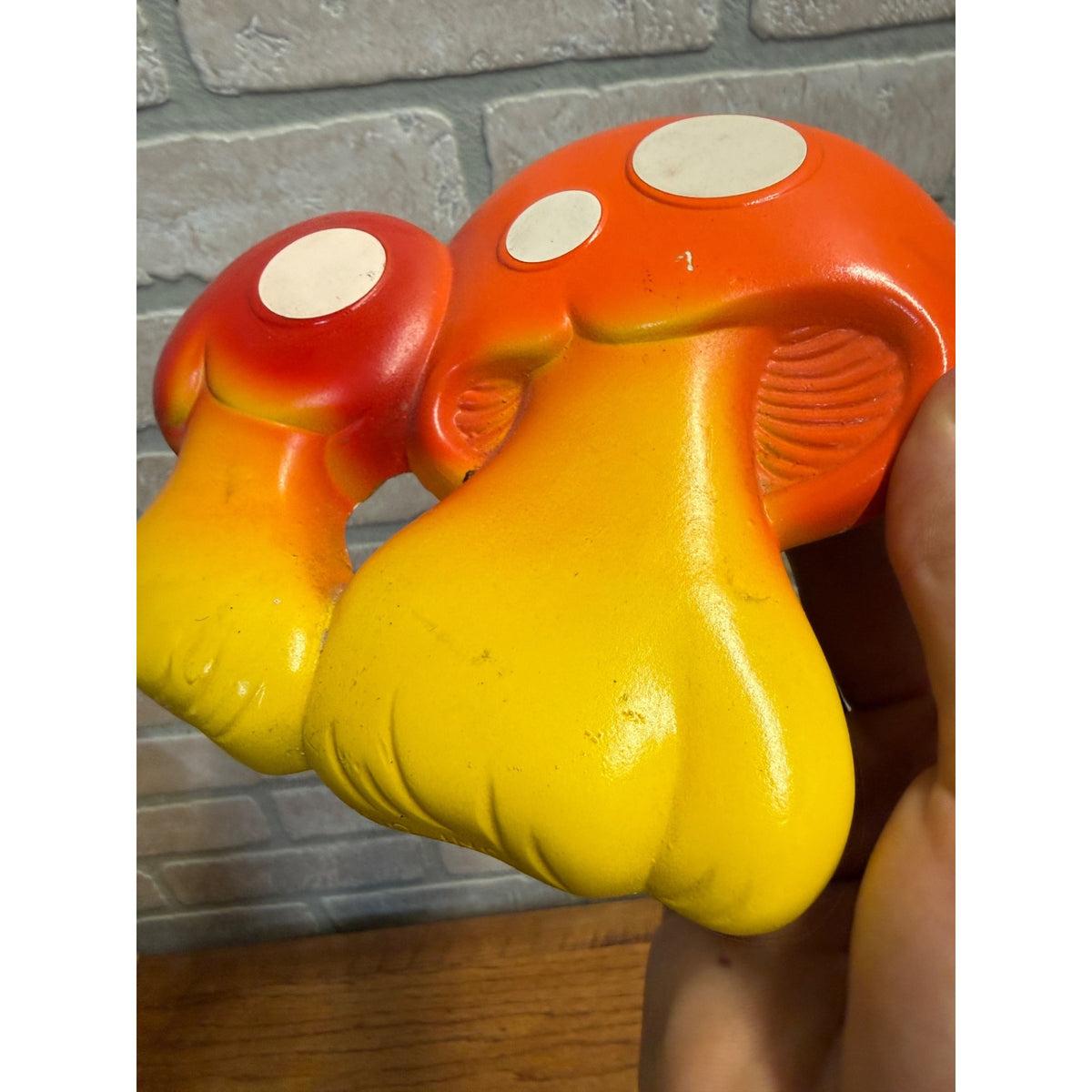 Vintage 1970s 1976 Chalkware Mushroom Wall Decor Miller Studio Orange Yellow