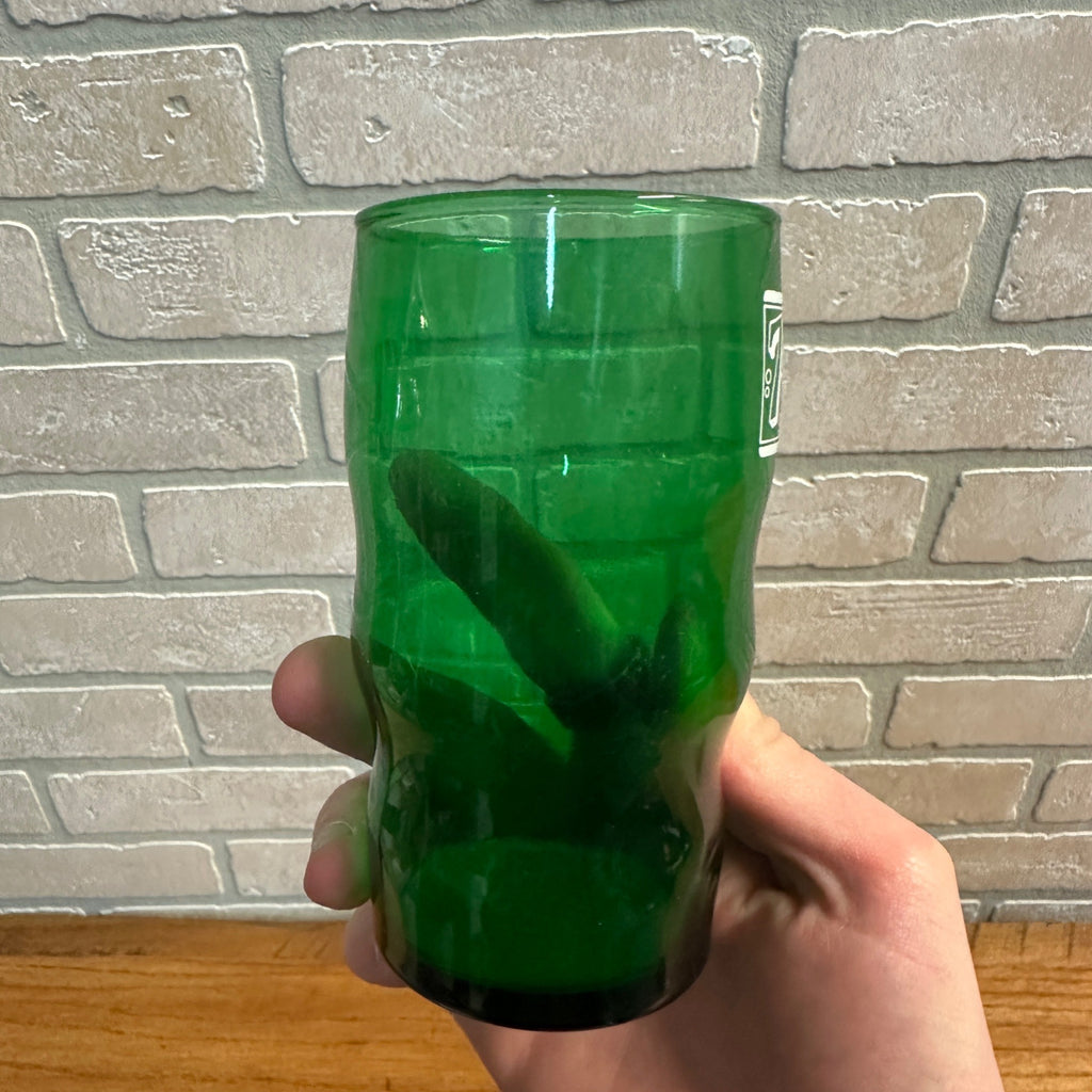Vintage 7up Soda Fountain Glass Green White Curve Bodied Wavy Seven Up 4.75"