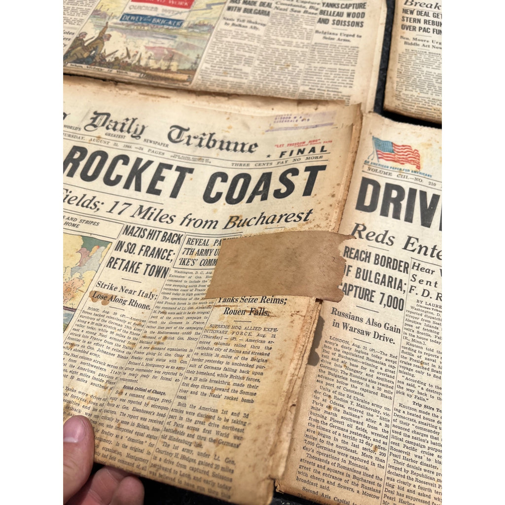 Chicago Daily Tribune Newspaper Lot WWII 1944-45 Cartoon Headliners US Army Homefront