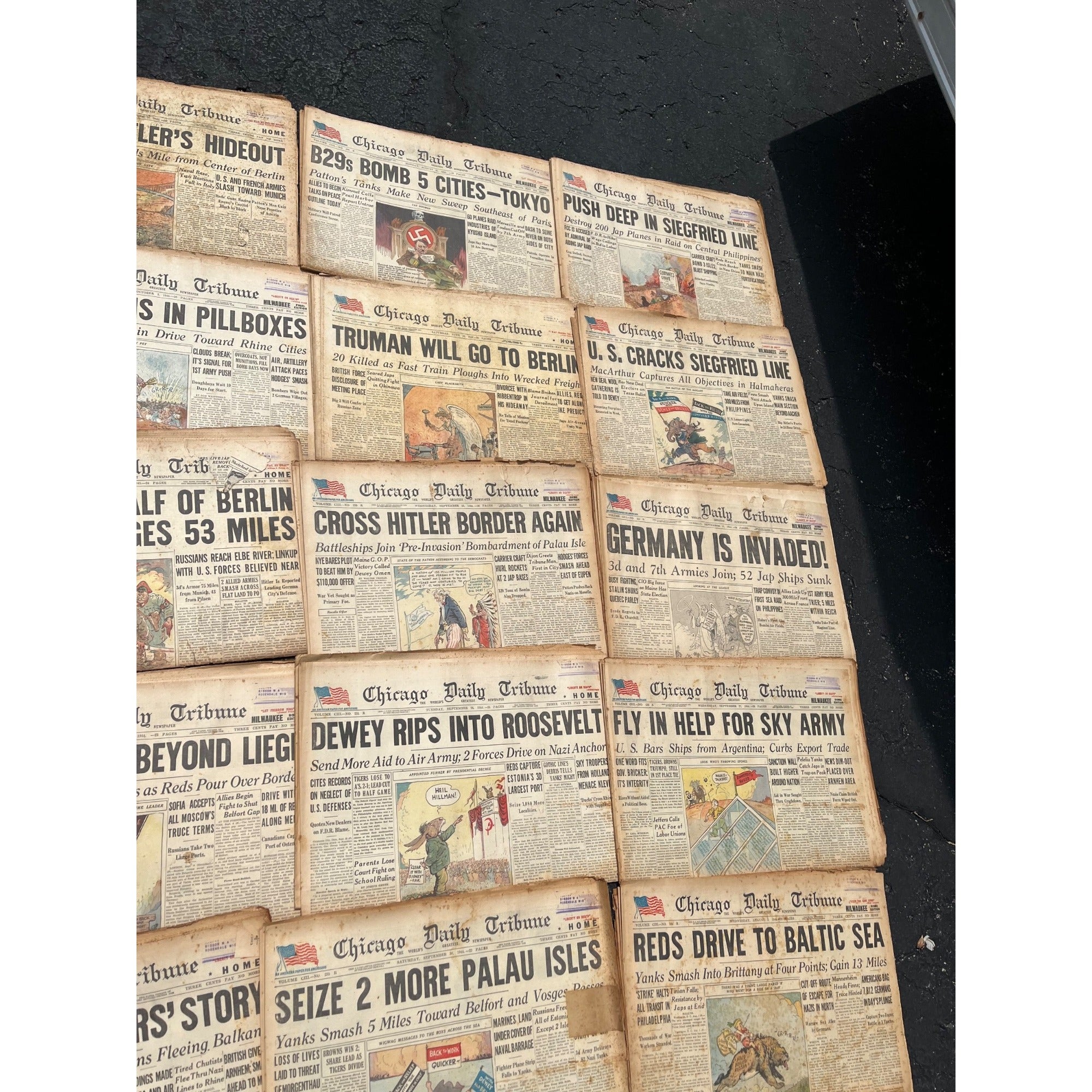 Chicago Daily Tribune Newspaper Lot WWII 1944-45 Cartoon Headliners US Army Homefront