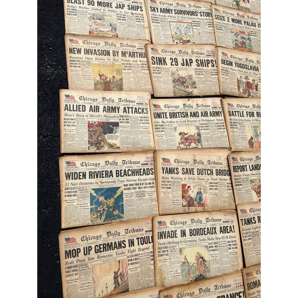 Chicago Daily Tribune Newspaper Lot WWII 1944-45 Cartoon Headliners US Army Homefront