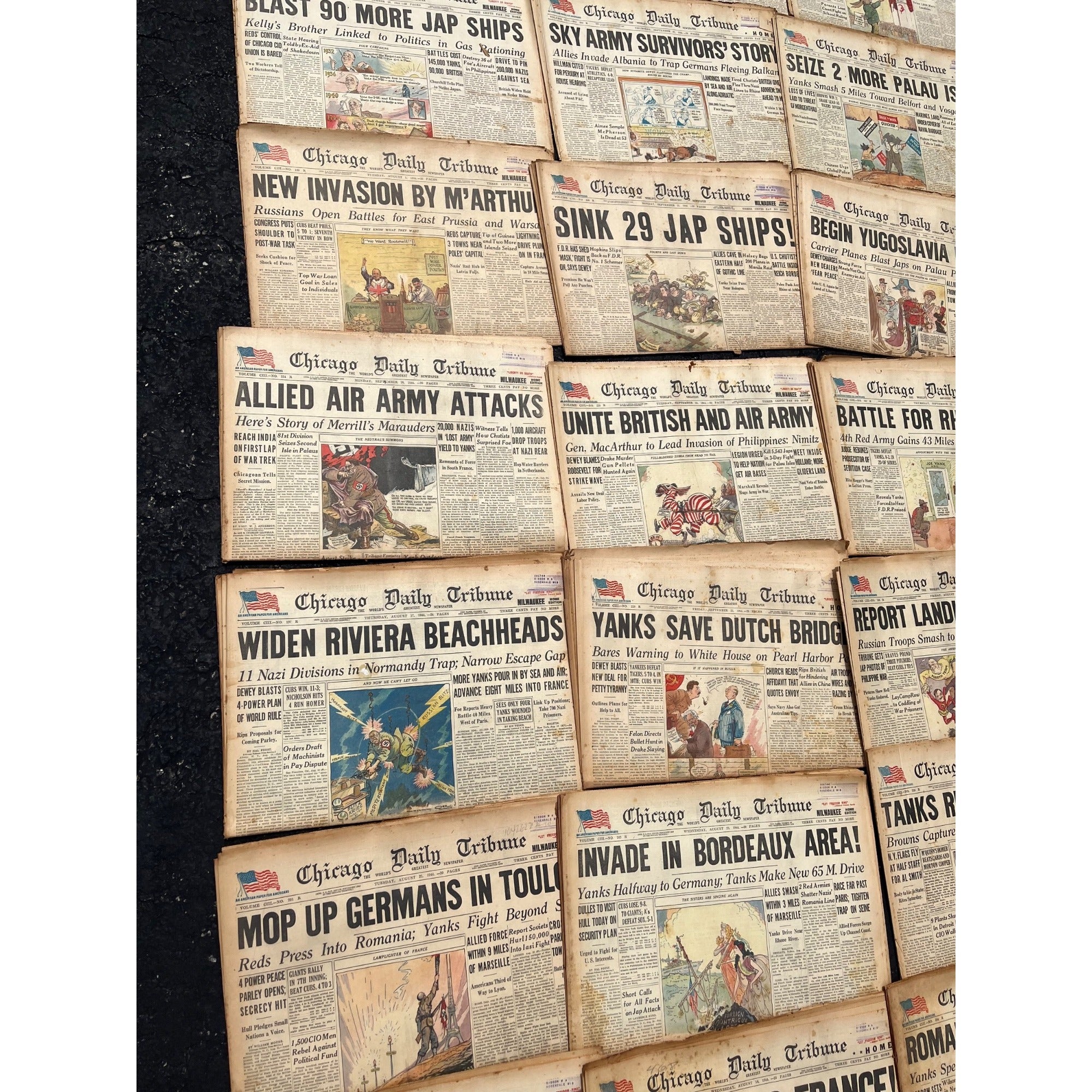 Chicago Daily Tribune Newspaper Lot WWII 1944-45 Cartoon Headliners US Army Homefront