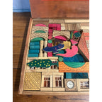 Vintage Wooden Architectural Building Blocks Child's Toy Dovetail Box Japan
