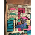 Vintage Wooden Architectural Building Blocks Child's Toy Dovetail Box Japan