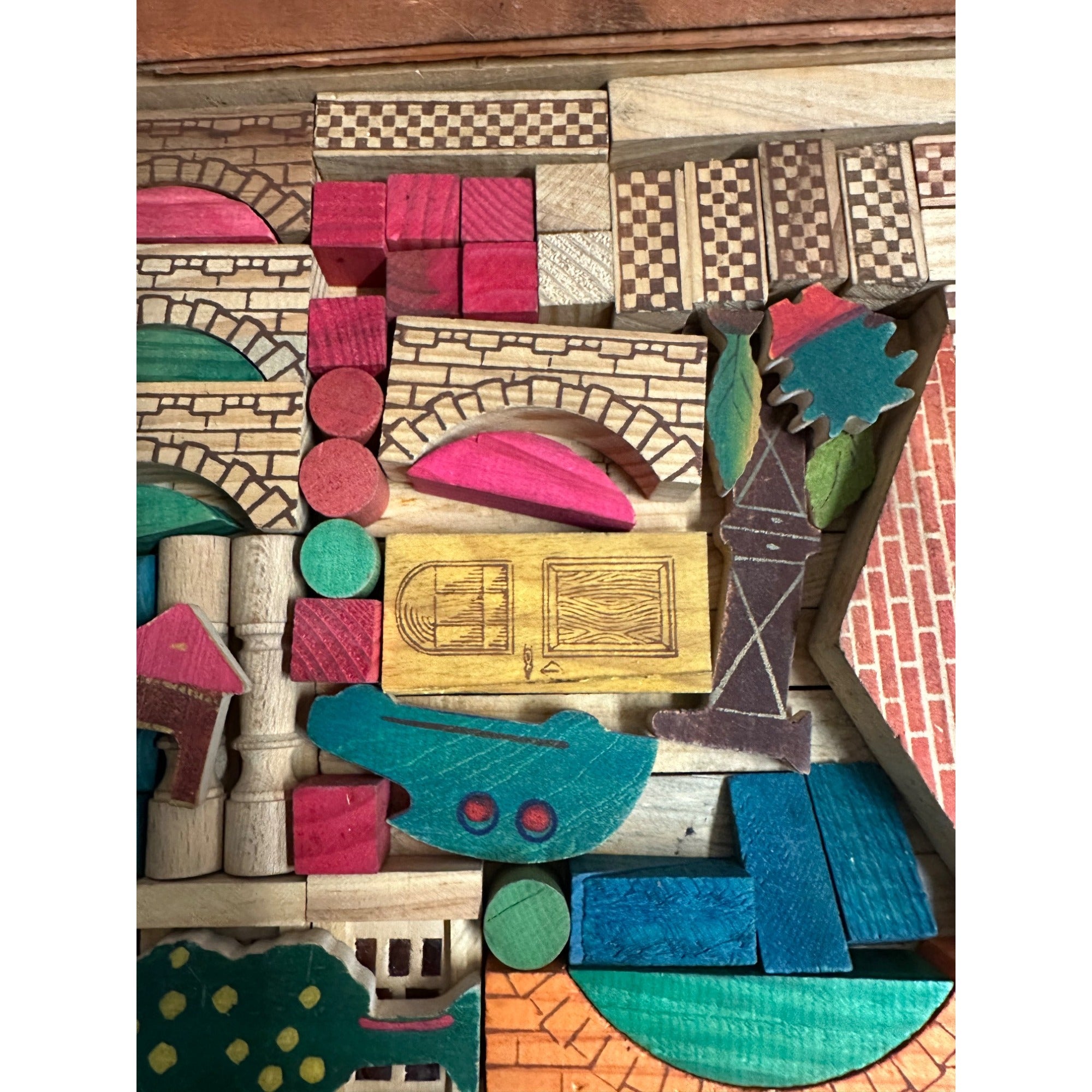 Vintage Wooden Architectural Building Blocks Child's Toy Dovetail Box Japan