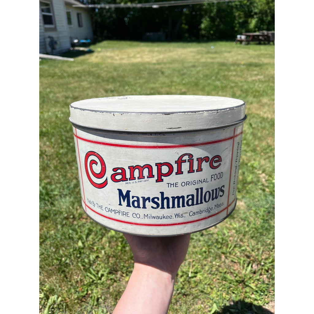 Vintage 1930s Campfire Marshmallows Advertising 5lb Tin Milwaukee Wis Wisconsin